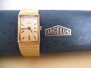 14K Yellow Gold Angelus Watch in Original Box Brushed Gold Face Rare