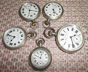 LOTS OF 5 WEST END  SILVER SWISS POCKET WATCH PORCELAIN DIAL RARE
