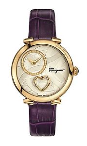Ferragamo Women's FE2090016 CUORE Gold IP Steel Purple Leather Watch