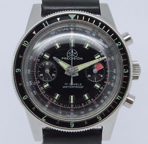 VINTAGE Ollech & Wajs Precision Diver Chronograph Mens 39mm Steel Watch - SHARP