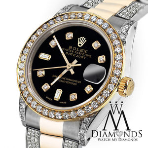 Women's 31mm Rolex Oyster Perpetual Datejust Custom Diamonds Black Tone Dial