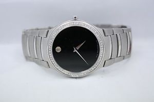 MOVADO KARDELO 38MM STAINLESS STEEL DIAMOND ENCRUSTED WATCH 84.G2.1851
