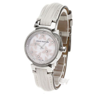 Authentic LOUIS VUITTON Tambour Watches Q121H stainless steel/leather Women