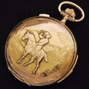 LARGE QUARTER REPEATER CHRONOGRAPH 18K SOLID GOLD HUNTER REPOUSSE POCKET WATCH