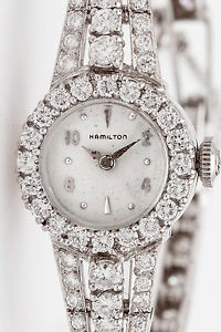 Vintage $10,000 4ct VS H Diamond HAMILTON Ladies Platinum Watch 24g WARRANTY