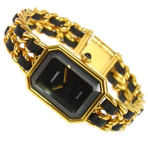 Authentic CHANEL Vintage Premiere Wristwatch Gold Quartz Swiss Made #L JT02860