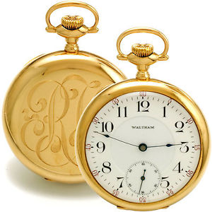 14K Gold 19-Jewel Adj. to 5-Pos. Railroad Grade Waltham Riverside Pocket Watch