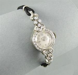 Vintage Damenuhr, Lady Hamilton, 1940-1949, Weißgold-Diamanten