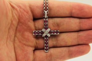 ANTIQUE  PERFECT 18K GOLD BRILLIANT AND RUBY DECORATED AMAZING CROSS NECKLASE