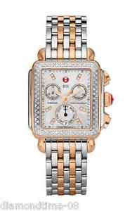 NEW MICHELE SIGNATURE DECO TWO TONE ROSE GOLD DIAMOND LADIES WATCH MWW06P000232