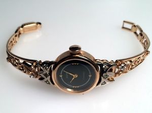 RUSSIAN 14K 585 SOLID ROSE / WHITE GOLD LADIES ZARYA WATCH WITH BRILLIANT STONES
