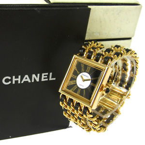 Auth CHANEL CC Mademoiselle Watch Wristwatch Leather 18K Ladies Vintage V00068