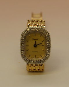 VINTAGE EXQUISITE 1/2ct DIAMOND 7.25" QUARTZ DRESS WATCH 14kt YELLOW GOLD