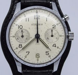 VINTAGE Lemania 1 Button Chronograph Mens 37mm Watch Fixed Lugs Original Dial