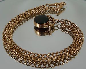 REDUCED 20" 9ct Rose Gold Double Albert Watch Chain Necklace Spinning Fob 45g