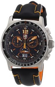 Luminox F-35 Lightning IiTM 9380 Black/Orange Leather Strap Black/ Orange Sti...
