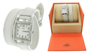 MINT Ladies Hermès Cape Cod Double Tour White Leather Stainless Swiss Watch