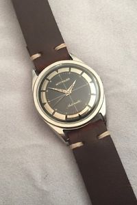 Vintage Wittnauer Automatic Watch With Cross-Hair Mirrored Black Gilt Dial RARE