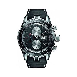 Edox 01121 357N NIN Mens Black Dial Analog Automatic Watch with Leather Strap