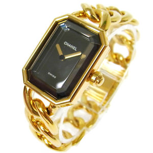 Authentic CHANEL Vintage Premiere Gold Chain Wristwatch 750 K18 Quartz V00066
