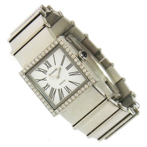 Authentic CHANEL Vintage Diamond Mademoiselle Silver Wristwatch Quartz T02575