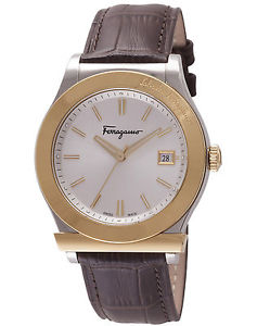 Ferragamo Men's FF3920015 FERRAGAMO 1898 Gold IP Brown Leather Date Wristwatch