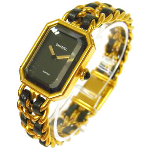 Authentic CHANEL Vintage Premiere Wristwatch Quartz Gold-Tone Swiss Made V00161