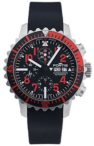Fortis B-42 Marinemaster Day/Date Automatic Chronograph Steel Red Mens Watch ...