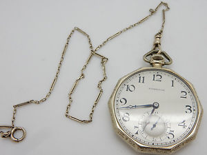 1924 HAMILTON 14K White Gold Grade 916, 17j, 12s Octagon Open Face Pocket Watch