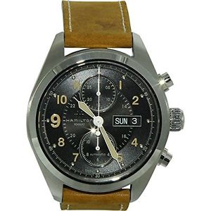 Hamilton Khaki Field Auto Chrono Smoke Dial SS Tan Leather Men's Watch H71616535