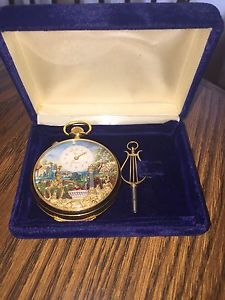 Vintage Arnex Reuge The Fountain Musical Automaton Alarm Pocket Watch Case Key
