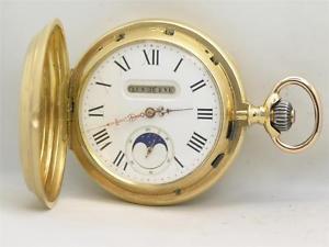 HIGH GRADE 18K 1880S MOONPHASE TRIPLE CALENDAR EUROPEAN POCKET WATCH