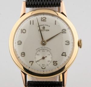 Vintage Election Men's Grand Prix 18k Rose Gold Hand-Winding Watch w/ Black Band