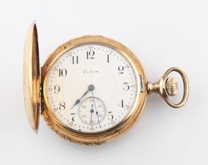 Antique Ornate Elgin 14k Solid Gold 17-Jewel Pocket Watch Size 12 Double Hunter