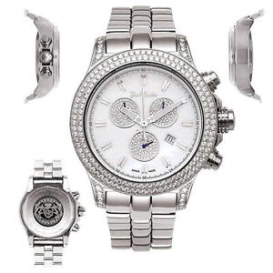 Men's Diamond Watch Joe Rodeo Master Pilot JMP01 7.00 Ct Chronograph White Dial