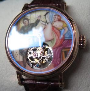 Flying Tourbillon Watch By Jintuofei w/ Hand Painted Erotic Dial