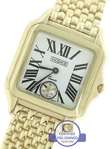 Ladies Vintage Vicence Italian 14K Yellow Gold Cream White Quartz Swiss Watch