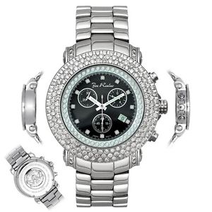 Men's Diamond Watch Joe Rodeo Junior JJU12 6 Ct Chronograph Black Dial