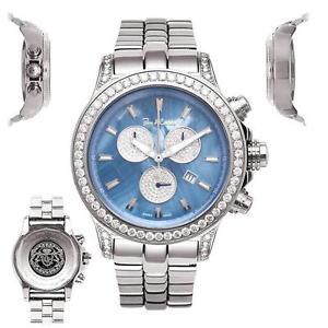 Men's Diamond Watch Joe Rodeo Master Pilot JMP08 7.2Ct Chronograph Blue MOP Dial