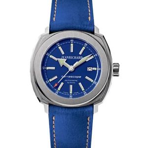 Jeanrichard 60500-11-401-HB40 Mens Blue Dial Mechanical Watch with Leather Strap