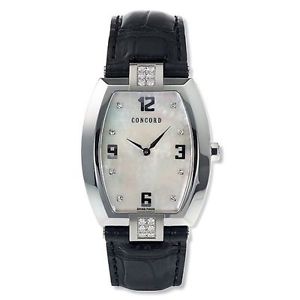 Concord 0310710 Womens White Dial Quartz Watch with Leather Strap