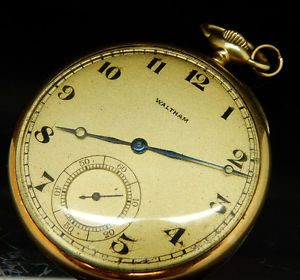 Antique Solid 14K Yellow Gold WALTHAM Riverside A 19j Open Face Pocket Watch