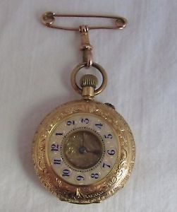 18k Yellow Gold and Guilloché Enamel Ladies Demi Hunter Pocket Watch.
