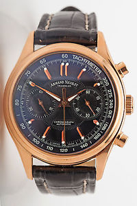 $28,500 Armand Nicolet 18k Rose Gold Chronograph Automatic Mens Watch & Box 123g