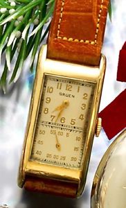 Rare Gruen Doctors Wrist Watch Gold-Filled Rectangular Vintage 1940s