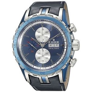 Edox 01121 357B BUIN Mens Blue Dial Analog Automatic Watch with Leather Strap
