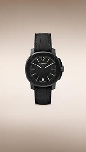 Burberry Men's Swiss Automatic Britain Black Rubberized Leather Watch BBY1207