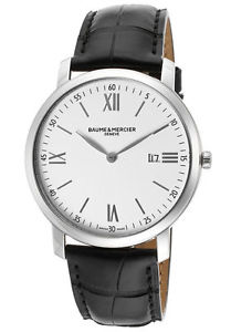 BAUME ET MERCIER CLASSIMA EXECUTIVES 10097 WHITE LEATHER MENS SWISS QUARTZ WATCH