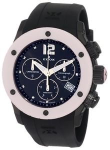 Edox Women's 10403 37NR NIN Class-1 Chronograph Pink Bezel Black Rubber Watch