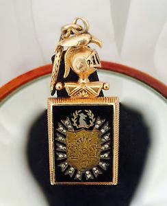 Victorian Gold 1890-1900 circa watch fob mine cut diamonds onyx 1800's